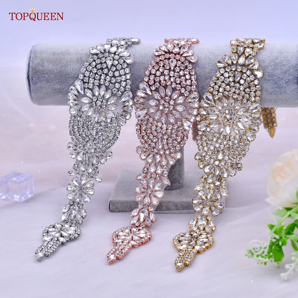 TOPQUEEN S123 DIY Rhinestones Applique Luxury Handmade Bridal Women Belt Sew On Trims Dress Bag Clothes Accessories Decoration