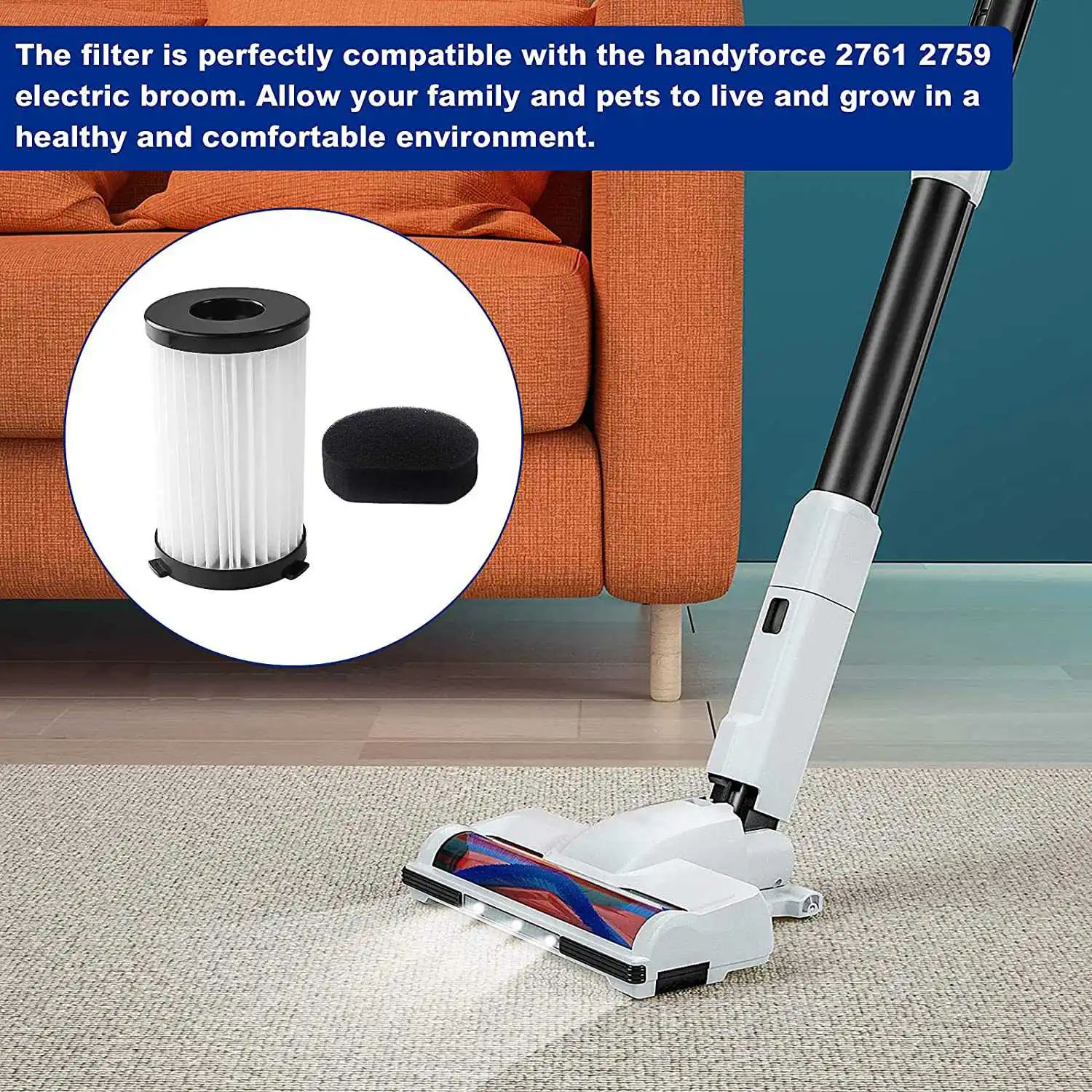 Filtros de repuesto para aspiradoras MOOSOO D600 y Ariete Handyforce RBT 2761 RBT 2759 Incluye 8 filtros + 8 filtros de espuma