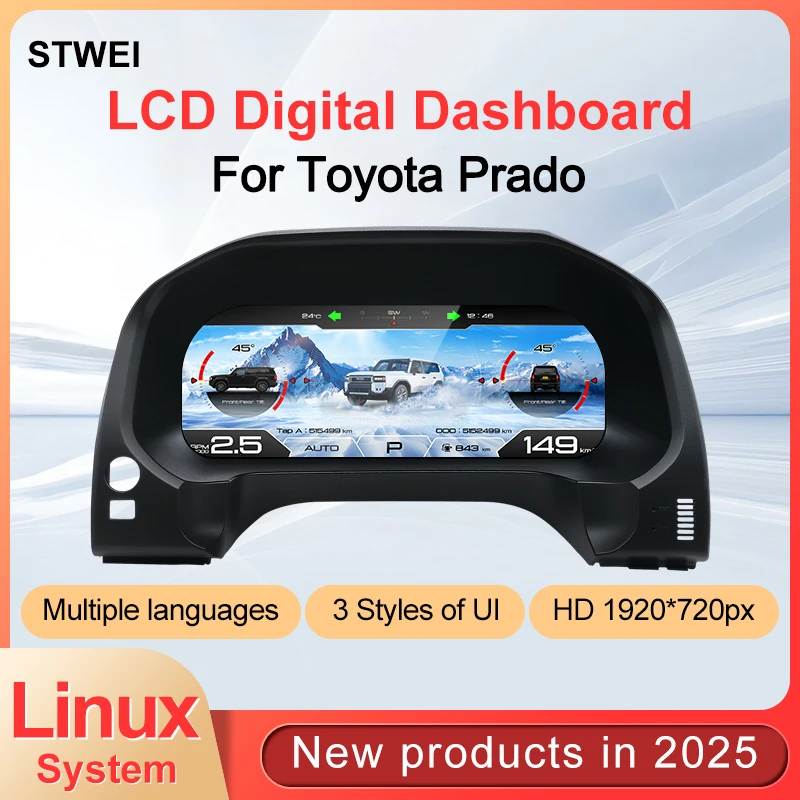

2025 New Product For Toyota Prado 2004-2022 Car LCD Dashboard Digital Cluster instrument 12.3" Panel Linux System
