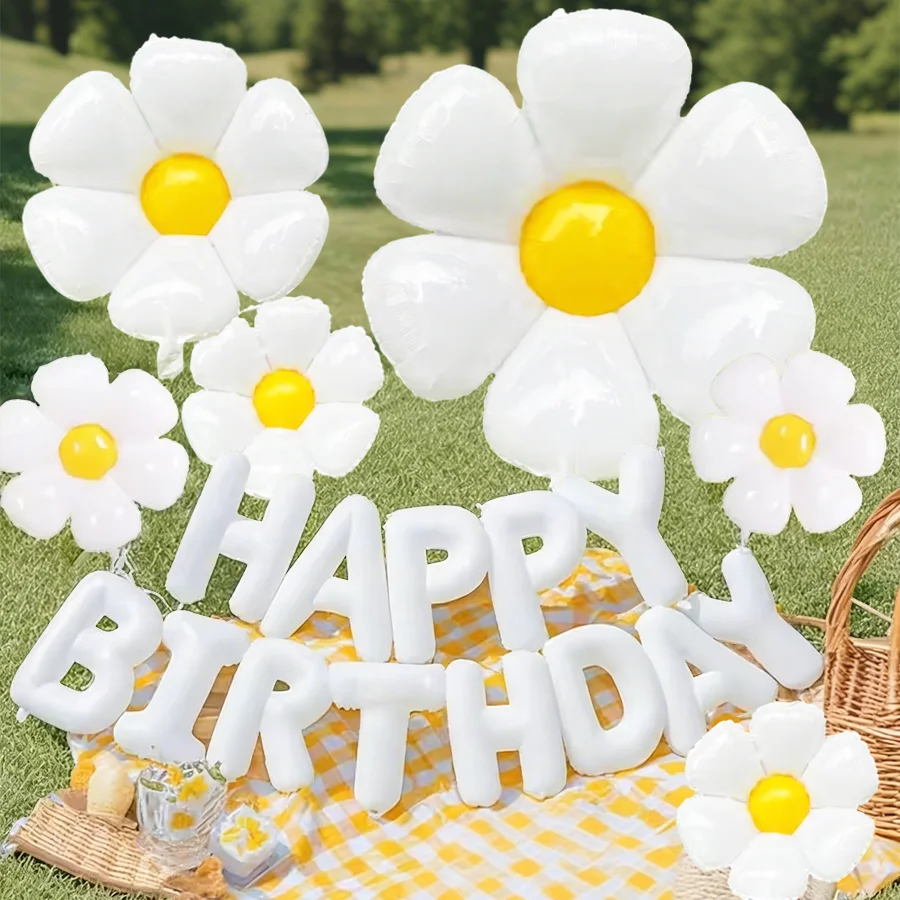 1/10Pcs Daisy & Birthday Letter Balloon Set Huge White Flower Foil Balloons for Birthday Baby Shower Wedding Daisy Party Decorat