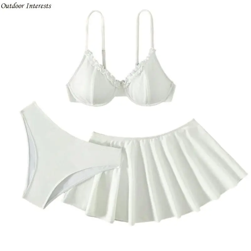 

Women Bikinis Set Lacing Solid Color Swimwear Thong Swimsuits Sexy Small Chest Gathered Bathing Suit Wrap Swimming Suits 400C