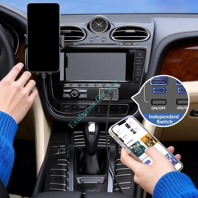 78W Quick Car Power Adapter 4 USB Ports Individual Controls Universal Vehicle Use