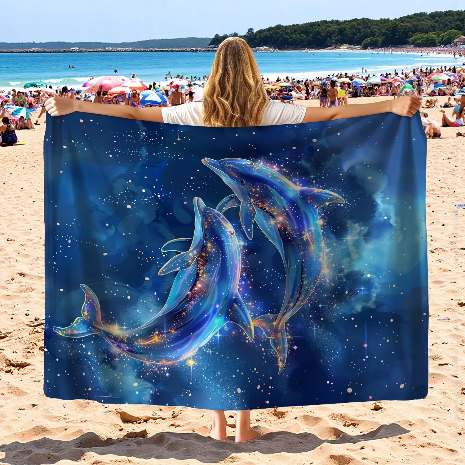 

Пляжное полотенце Galaxy Dolphin, 1 шт., полиэстер, быстросохнущее, для путешествий, унисекс, легкое, мягкое, для плавания, кемпинга, серфинга, пляжа, Essen