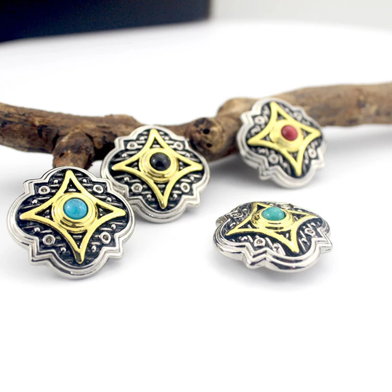 5pcs 27mm Silver Gold Two-tone Engraved Turquoise Conchos For Leathercraft Purse Belt Saddle Headstall Bridle Decor