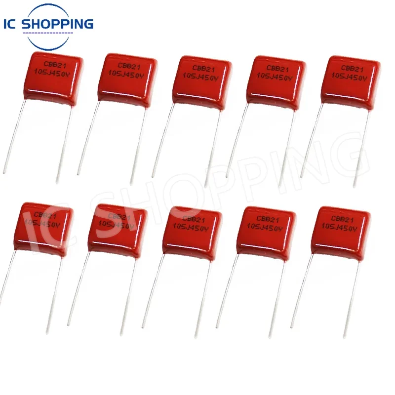 

50PCS CBB 450V 105J 105 1UF 450V 450V105J Metallized Film Capacitor Polyester Film Capacitor P=15MM