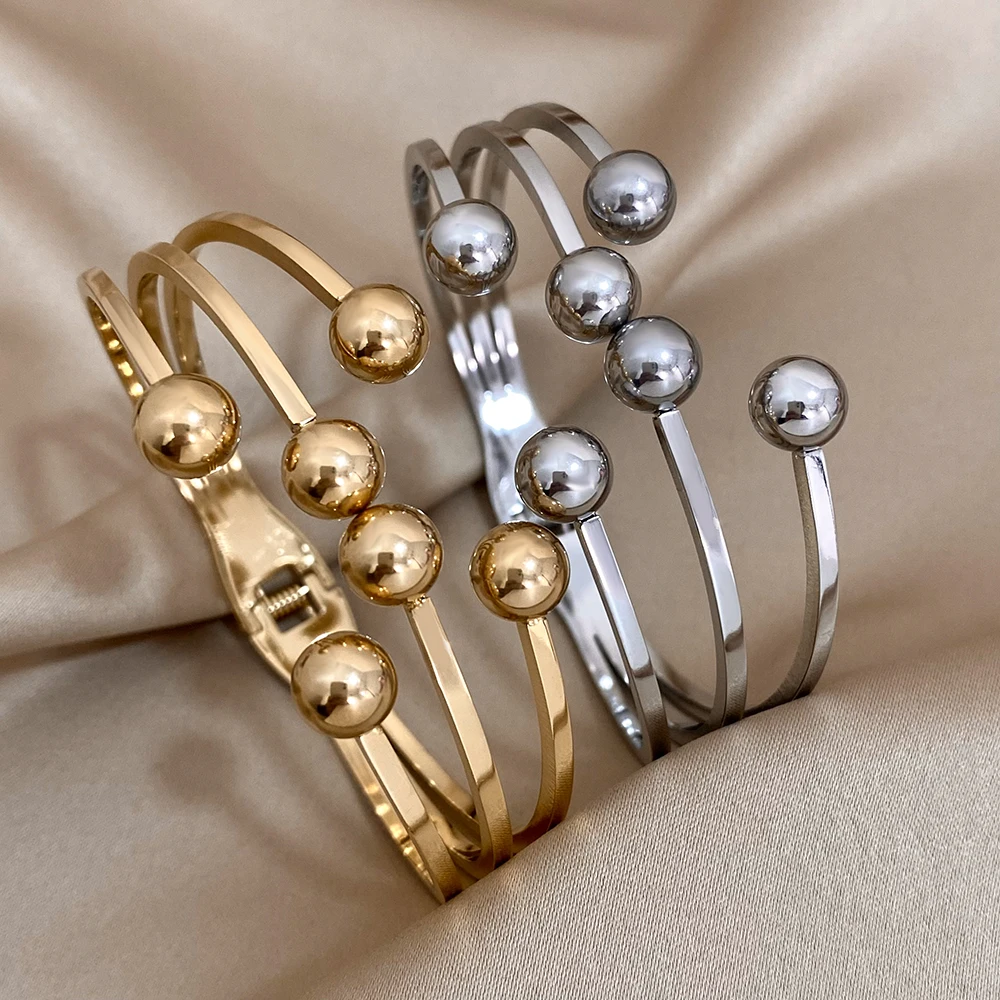 Unique Design Multiple Balls Stainless Steel Bracelet for Women Exaggerated Gold Silver Color Chunky Bracelets Trendy Jewelry