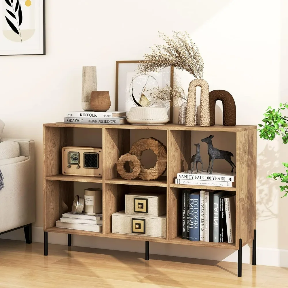 Book Shelves,2-tier Storage Open Bookcase With Elevated Metal Legs,5-Position Adjustable Shelf,Anti-toppling Device,bookshelf