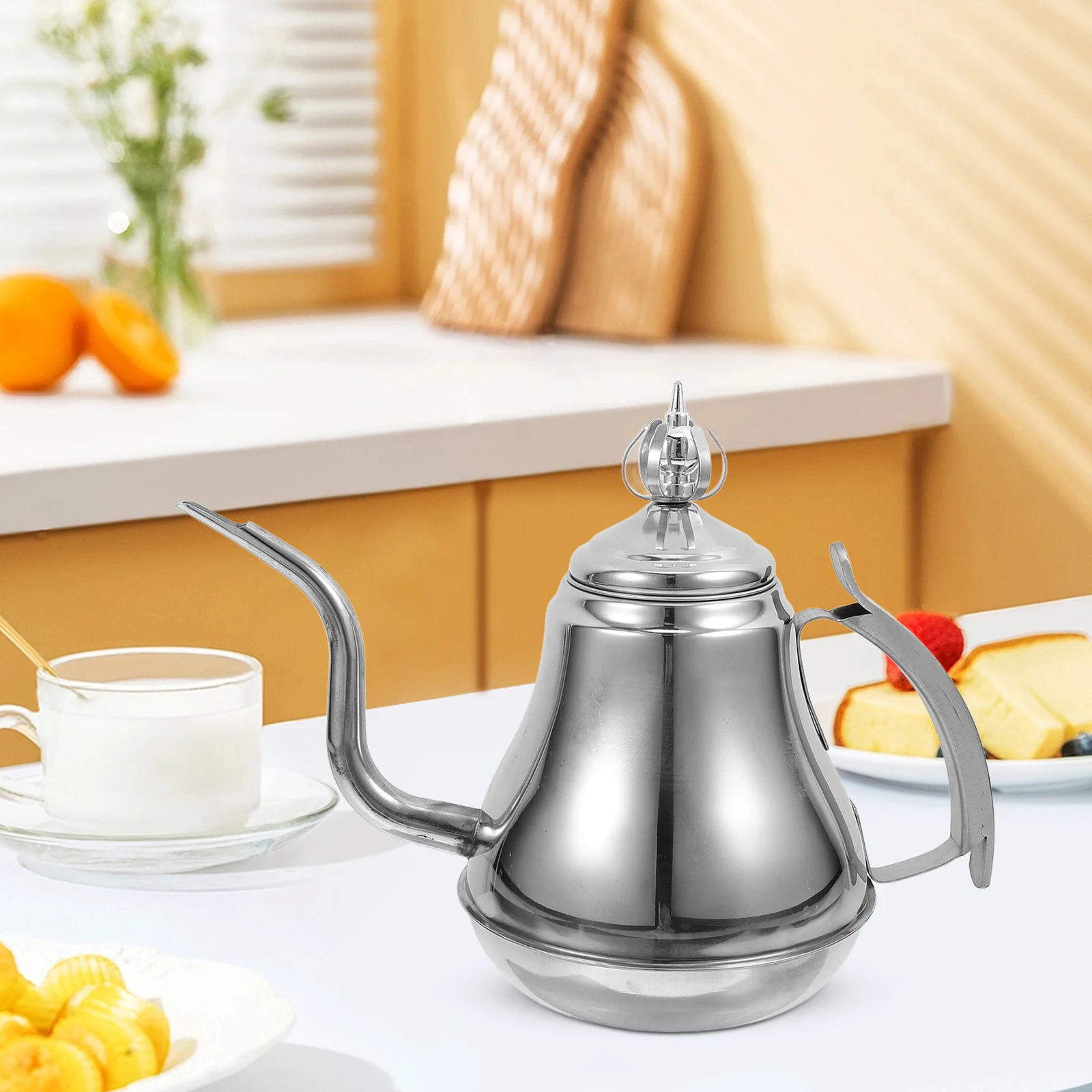 

Long Mouth Teapot Stove Top Kettles Stainless Steel Pitcher Travel Silver Modern Practical Use Heat Cold Resistance Kitchen Bar