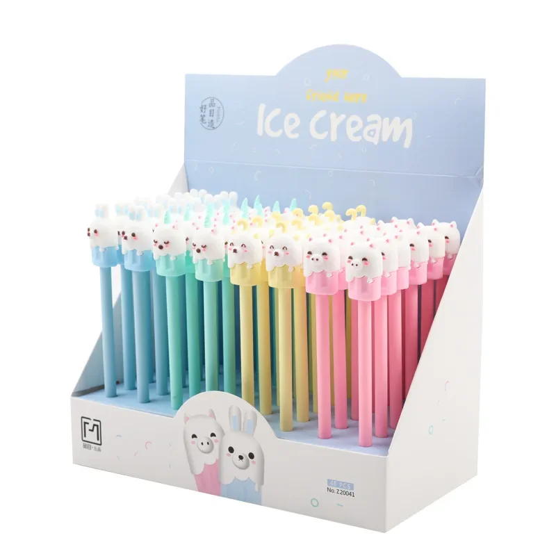 48PCS Creative Wow Ice Cream Soft Silicone Neutral Pen Student Cute Black Cute Water Pen 0.5mm Signature Pen