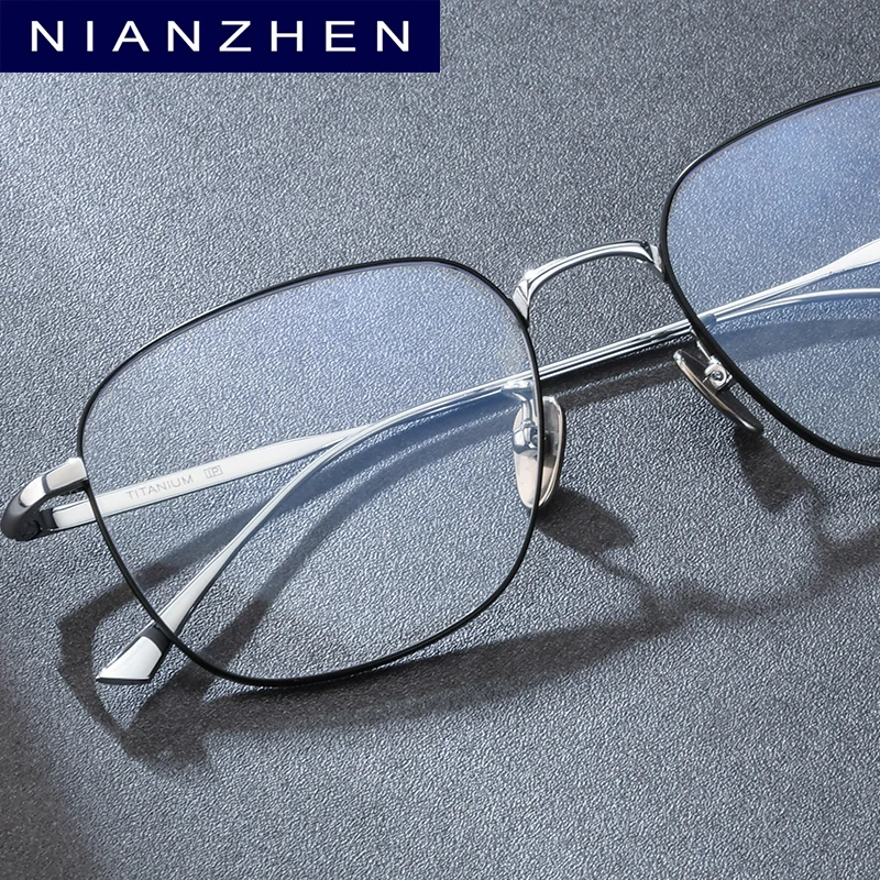 NIANZHEN Titanium Alloy Glasses Frame Men Square Brand Design Eyeglasses Women Ultralight Japanese Retro Eyewear Spectacles 703