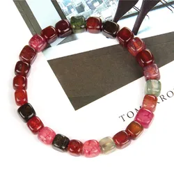 Colorful Cube Tourmaline Bracelets Fashion Natural Stone Square Tourmalines Beaded Bracelets Statement Jewelry For Men Dropship
