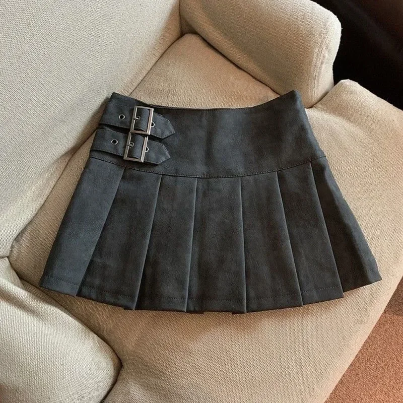 Fashion Sexy High Waisted Hottie Half Length Skirt Women Spring Pleats Metal Buckle Self Cultivation Affordable All-match Skirt