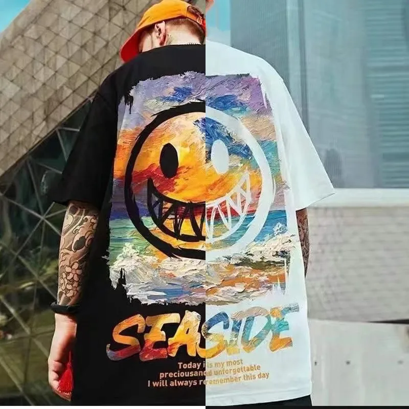 8XL Свободная трендовая американская винтажная футболка с принтом граффити Expressi и мягким повседневным мужским универсальным нарядом для пар