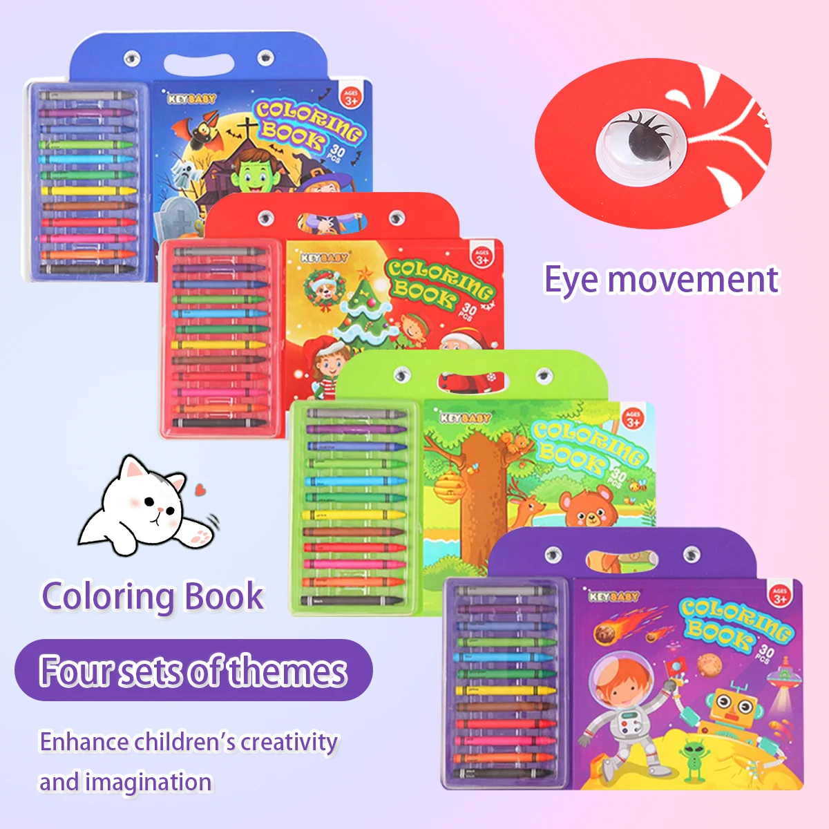 مجموعة كتب تلوين للأطفال مكونة من 30 صفحة مع قلم تلوين ملون لعيد الميلاد/الهالوين/الحيوان/إصدار الفضاء