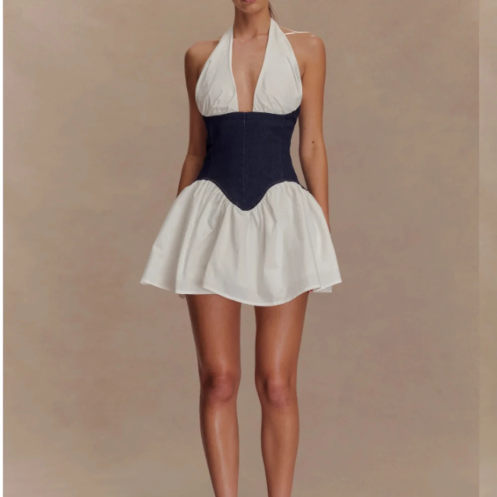 Fashion Contrast Color Homecoming Dresses Girl Halter A-line Mini Prom Gowns Customized Sleeveless Modern Style Party Dress