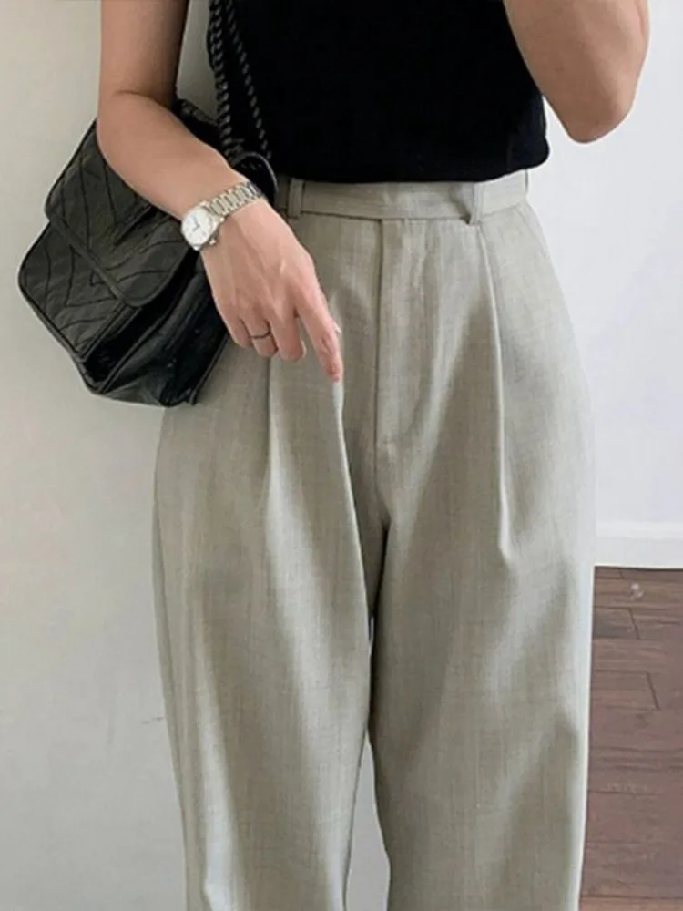 HOUZHOU Vintage young Woman Suit Pants Loose High Shot Classic elegante stile coreano Office Ladies Pants Baggy Old Money