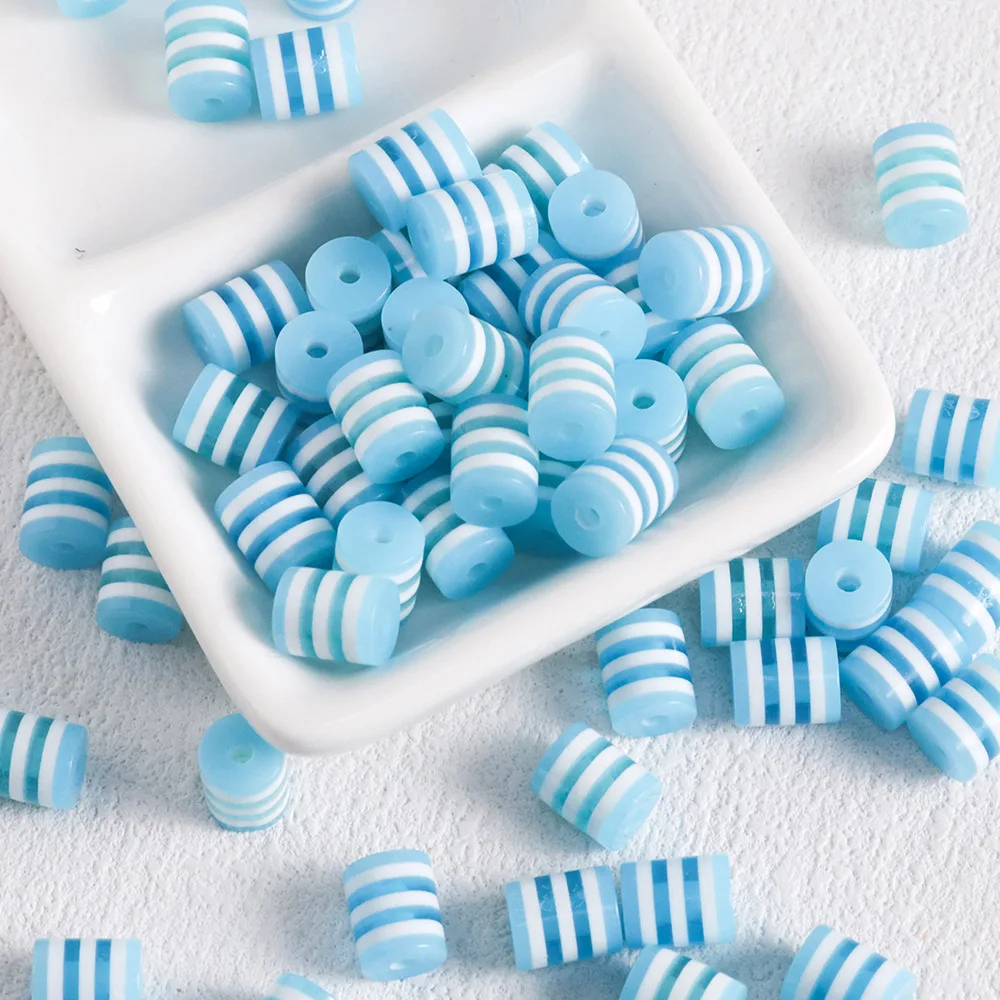 10 قطعة/الوحدة Cuentas de resina de rayas cilíndericas de arcoirris ، abalorios espacadores sueltos الفقرة la fabrication de joyas #3