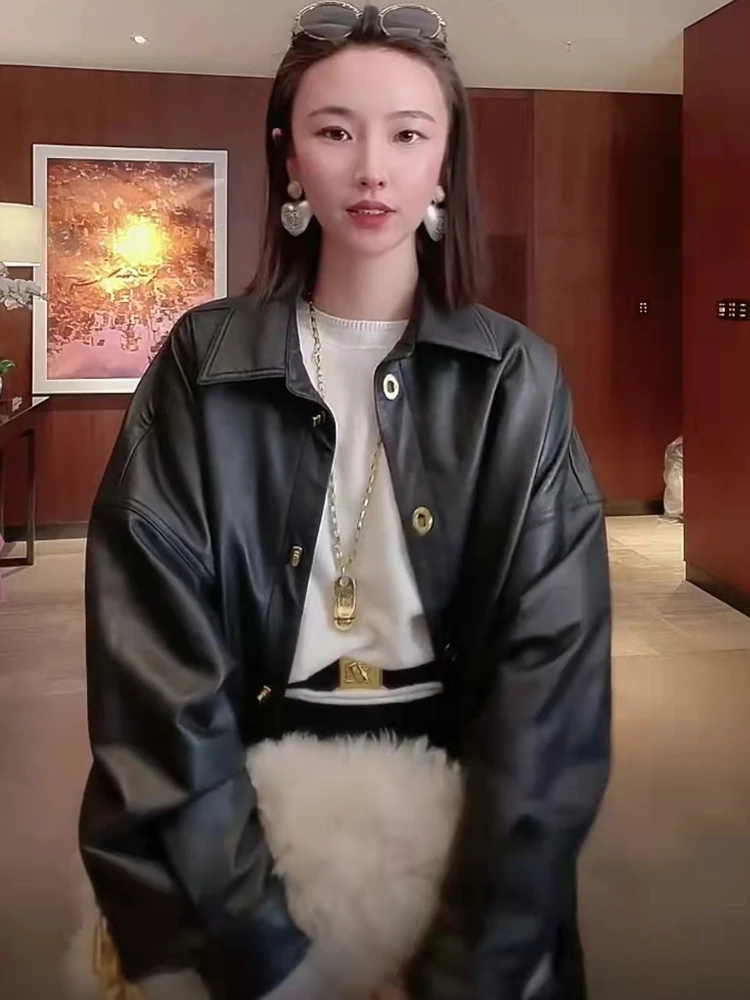 Chen Mrs. Damen-Leder-Jaset 2024, Herbst, neuer Stil, echtes, großes Eepskin, lässiger, lockerer Irt-Mantel