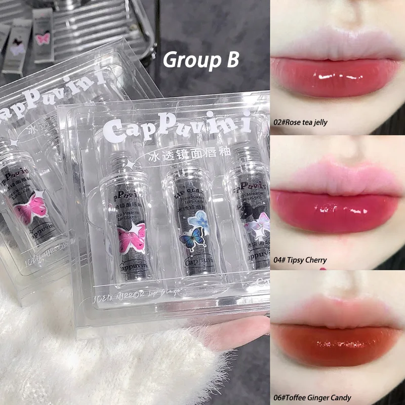 3PCS Water Gloss Lip Glaze Clear Light Hydrating Lip Glossy Moisturizing Lip Balm Lip Oil Waterproof Liquid Lipstick Clear Tint