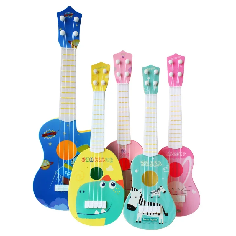 Instrumento de simulação de trompete infantil, ukulele, guitarra, mini quatro cordas, brinquedo musical para educação precoce, brinquedos fotográficos