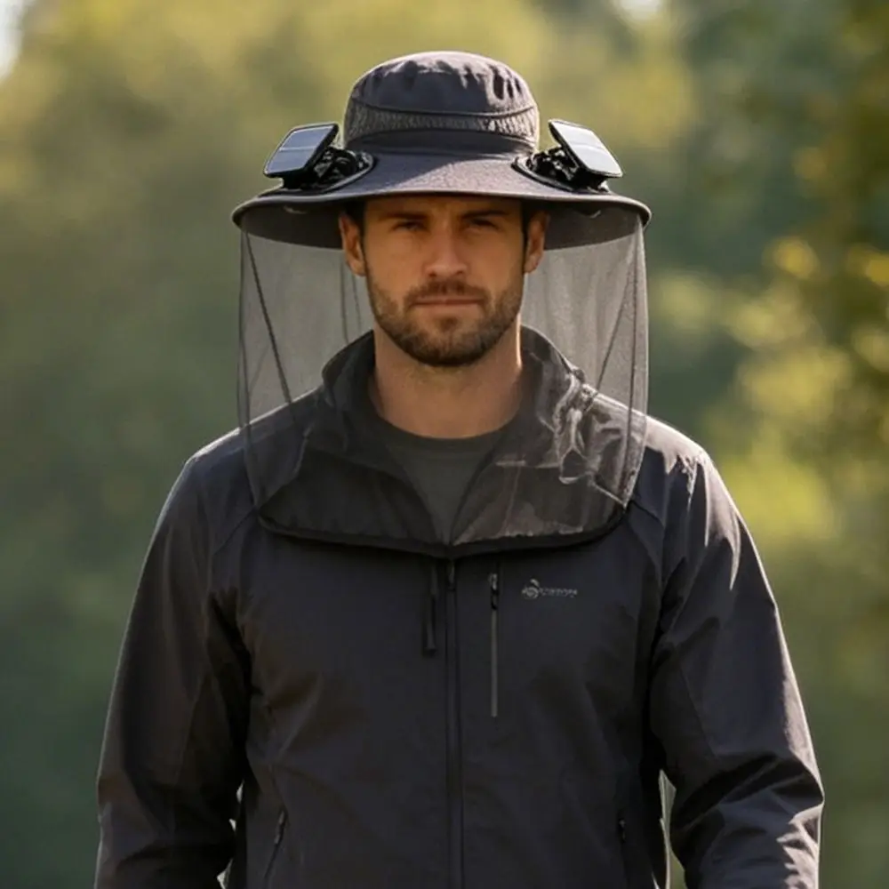 New Solar Powered Solar Fan Hat Dual Fans Wide Brim Cooling Fan Hat Cooling Fans With Net Wide Brim Solar Hat Summer