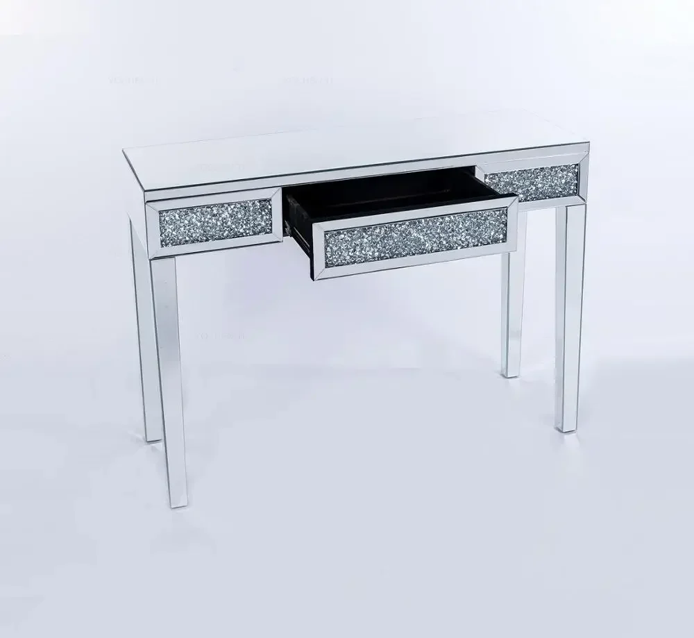 3 Drawer Sparkly Crushed Diamond Mirored Console Table for Living Room