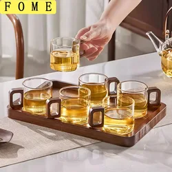 2/4/6pcs Heat-resistant Glass Tea Cup With Walnut Handle 120ml Mini Espresso Cup Set Ground Coffee Mug Glasses Brewing Teaware