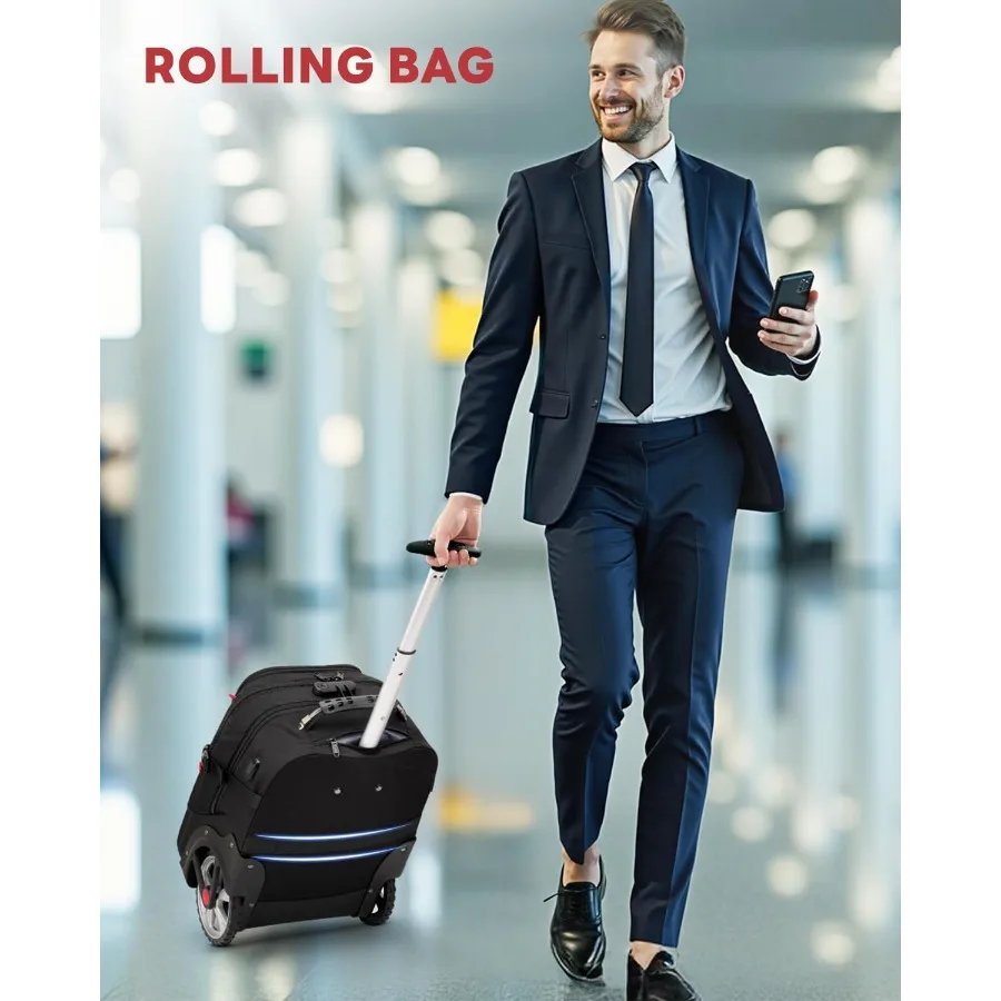 حقيبة ظهر MATEIN بعجلات مقاس 17 بوصة كبيرة جدًا للكمبيوتر المحمول مع قفل مضاد للسرقة ومنفذ شحن USB #3