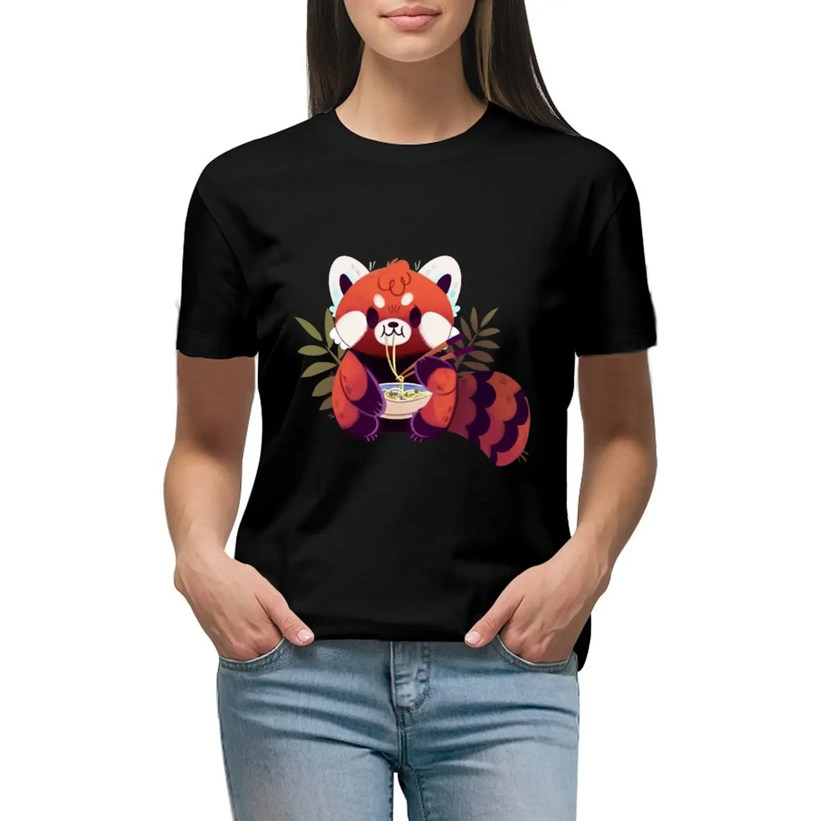 

Red Panda Eating Ramen T-Shirt summer clothes korean fashion kawaii clothes plus sizes new edition t shirts for Women