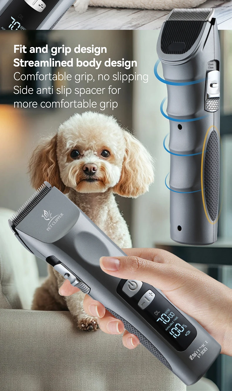 Fenice Neue rote Schneidemaschine, 5500 mA Kapazität, kabelloser LCD-Bildschirm, wiederaufladbar, geräuscharme elektrische Haarschneidemaschine für Katzen/Hundehaare – Detail 15