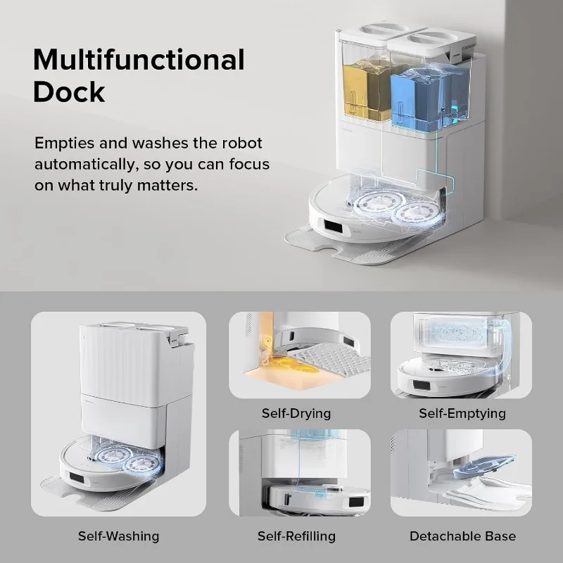 مكنسة وممسحة روبوت roborock Qrevo S، تجفيف ذاتي، غسيل ممسحة تلقائية، شفط 7000 باسكال، تفريغ ذاتي وإعادة تعبئة، رفع ممسحة 10 مم