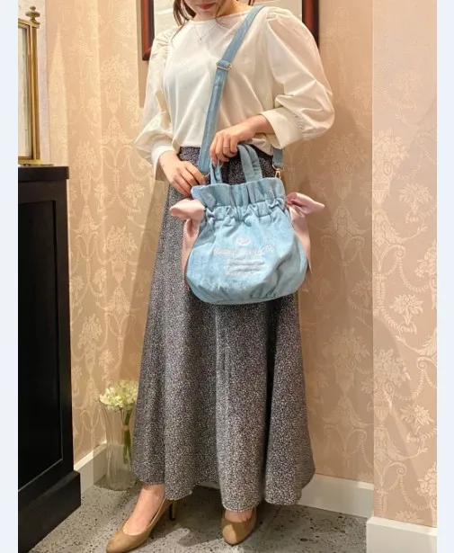 Japanese-Style Package Spring Cute New Denim Bow Bucket Crossbody Women\'s One Shoulder Handbag Fashion Storage Shopping Bag