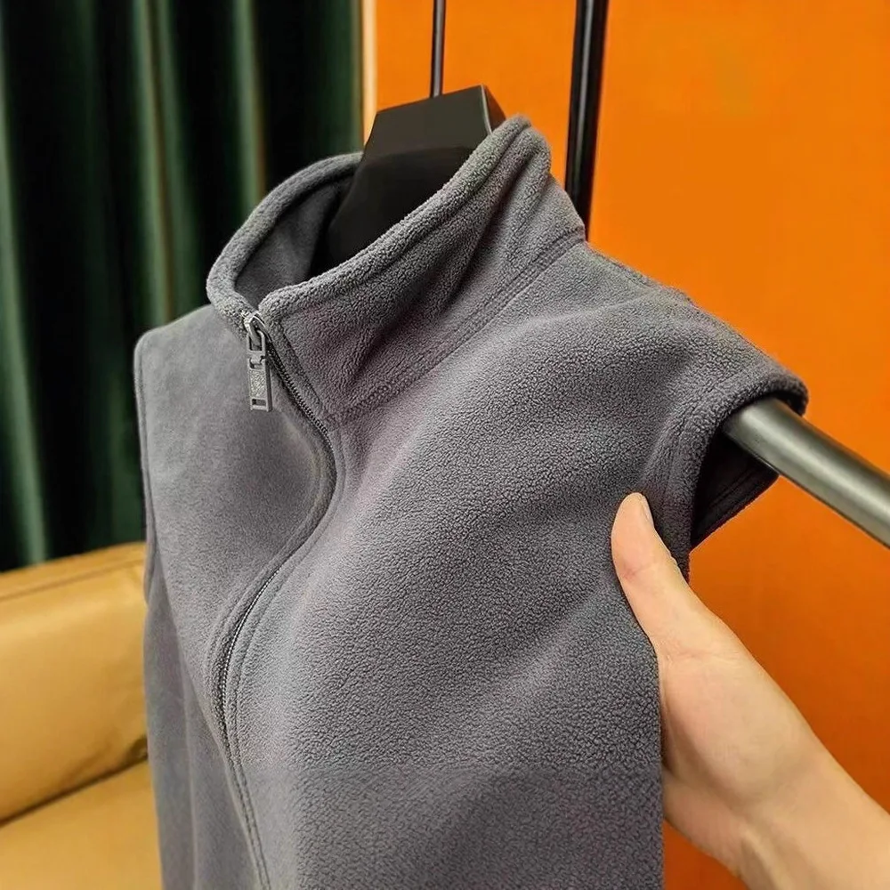 Men Polar Fleece Vest Loose Autumn Winter Full Zip Sleeveless Gilet Casual Outdoor Sport Warm Fleece Lined Waistcoat