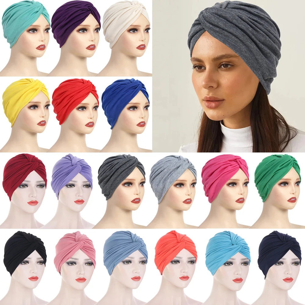 Turbante con nudo retorcido para Mujer, gorro indio para quimio, Hijab musulmán, pañuelo para la cabeza, gorro para la pérdida de cabello, Bandanas, diadema, Turbante