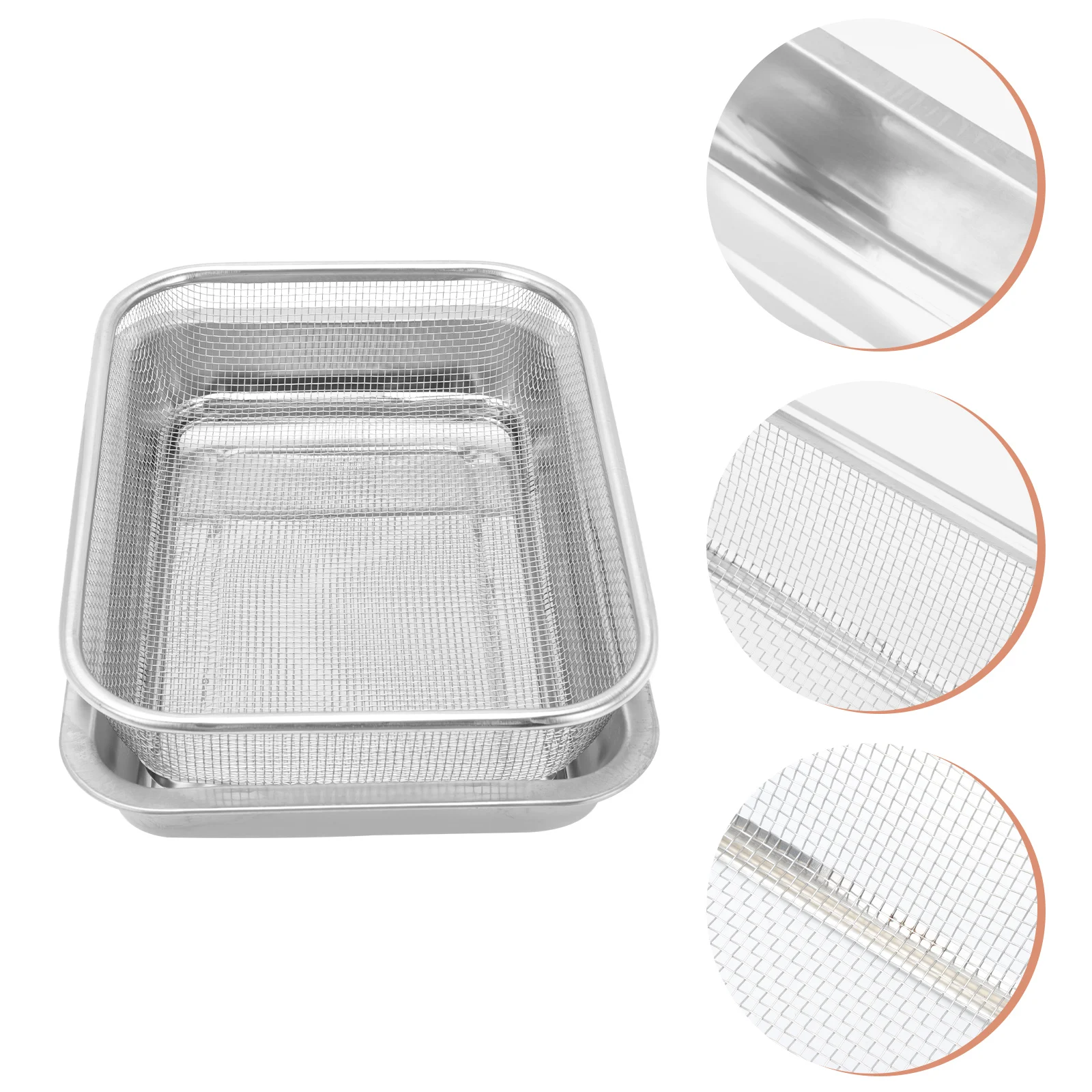 

1Set Stainless Steel Drain Rack Square Baking Sheet Grease Tray Frying Basket Oil Spill Net Cooling Rack Pan Kitchen