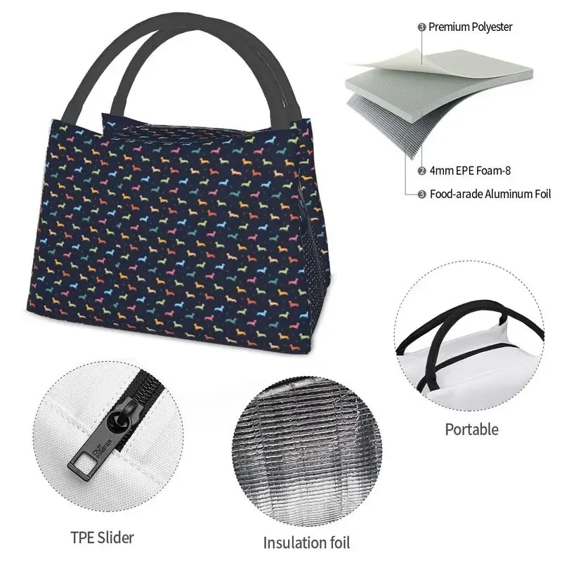Sausage Dog And Hearts Lunch Boxes Leakproof Dachshund Thermal Cooler Food Insulated Lunch Bag Travel Work Pinic Container