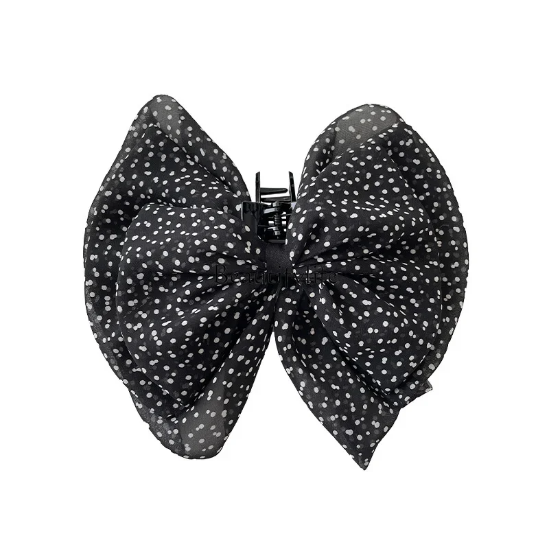 

French Vintage Polka Dot Bow Grab Clip Small Half Tie Hair Ponytail Shark Clip