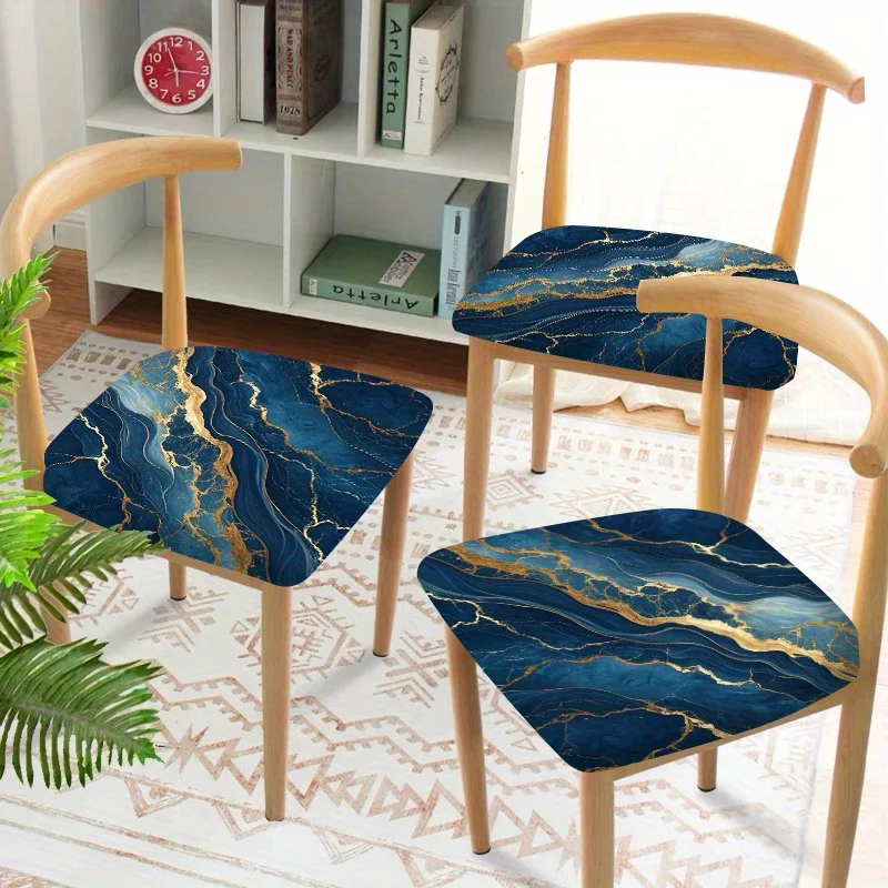 2/4/6pcs Chair Seat Slipcover,Navy Gold Marble Print Elastic Chair Cover for Dining Room, Washable Modern Furniture Protector