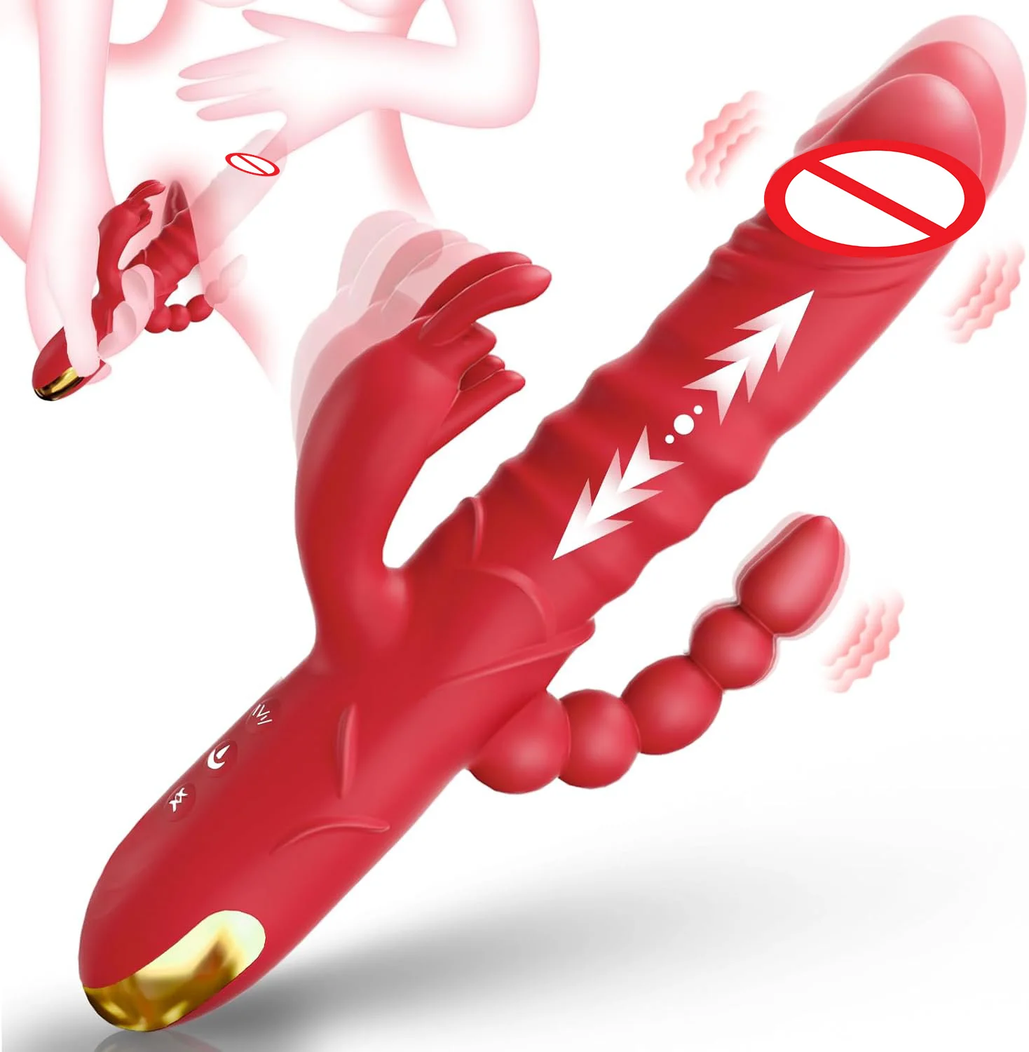 Thrusting Dildo Vibrator Adult Toys 4 IN 1 Sex Toys for Anal G Spot Clitoral Stimulator with 3 Fast Thrusting 10 Vibrating Modes
