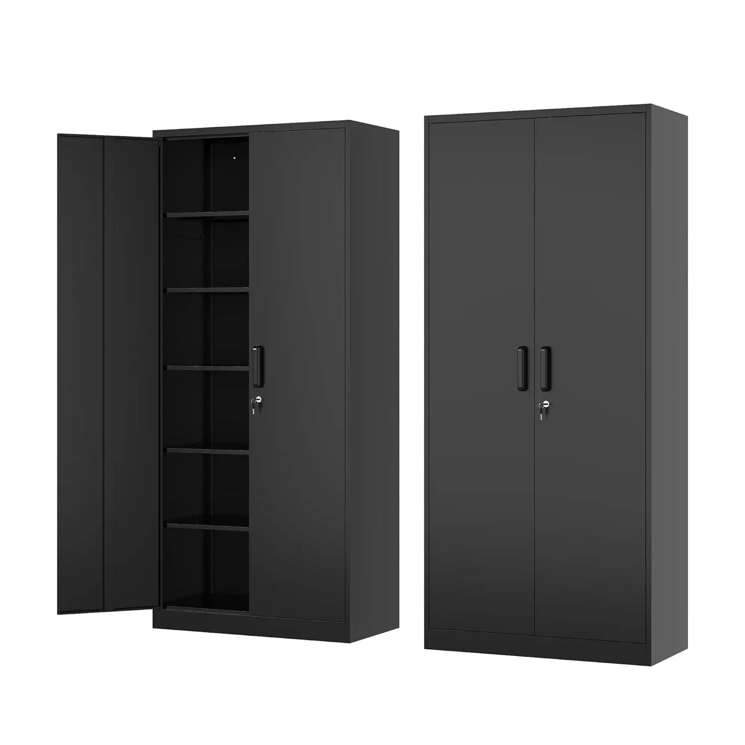 

Tall Metal Storage Cabinet Lockable Adjustable Shelves Home School Office Garage 71in Black Steel, Customized