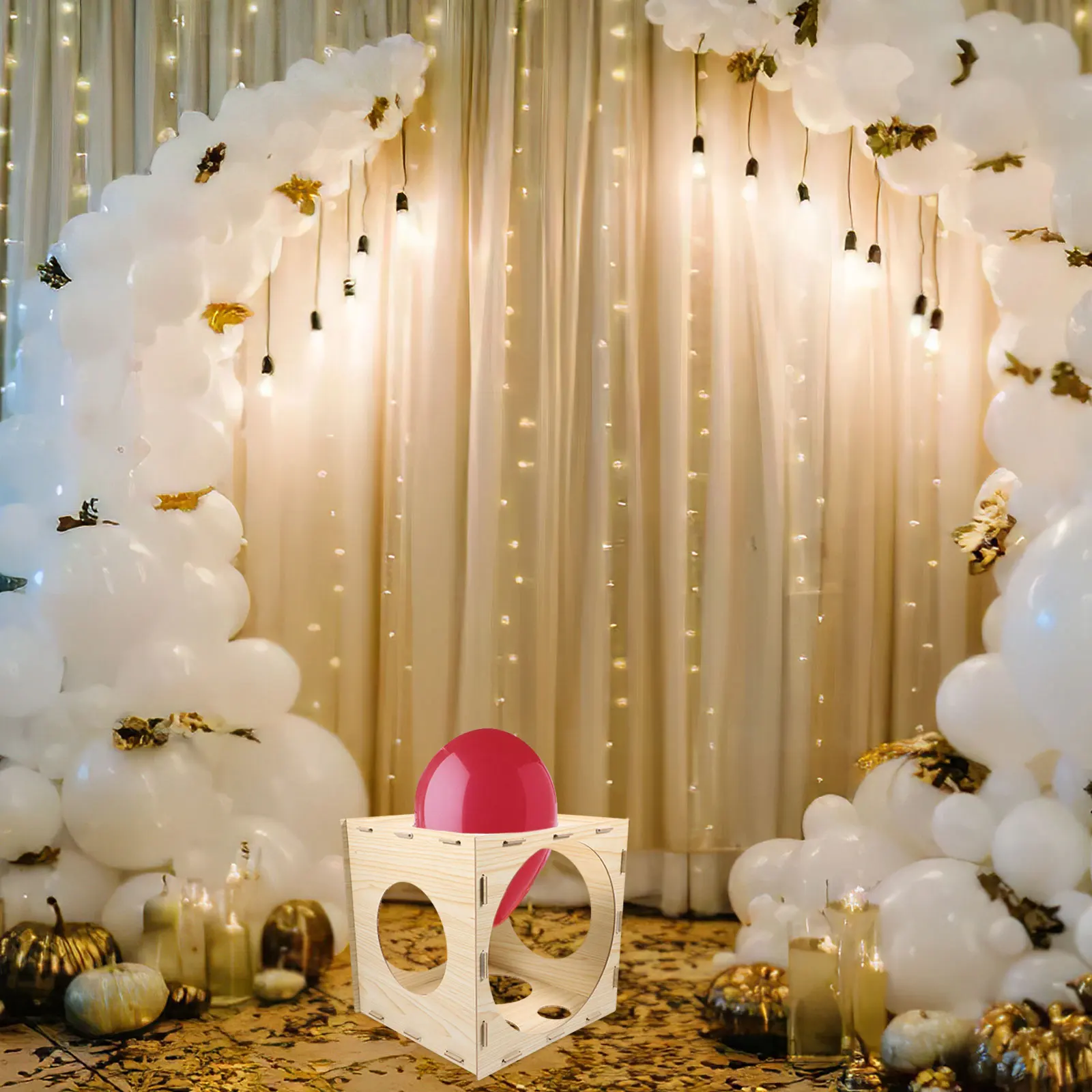 

Wood Balloon Sizer Cube Tool 9 Holes Measuring Device For Birthday Wedding Party Decoration Balloon Arch Column Stand