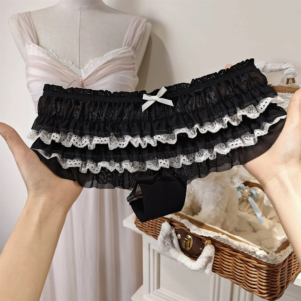 Damen-Slips mit süßer Schleife, Spitze, sexy Prinzessinnen-Stil, niedrige Taille, 3D-Rüschen, niedliche Slips, weiche, dünne, atmungsaktive Dessous – Detail 7