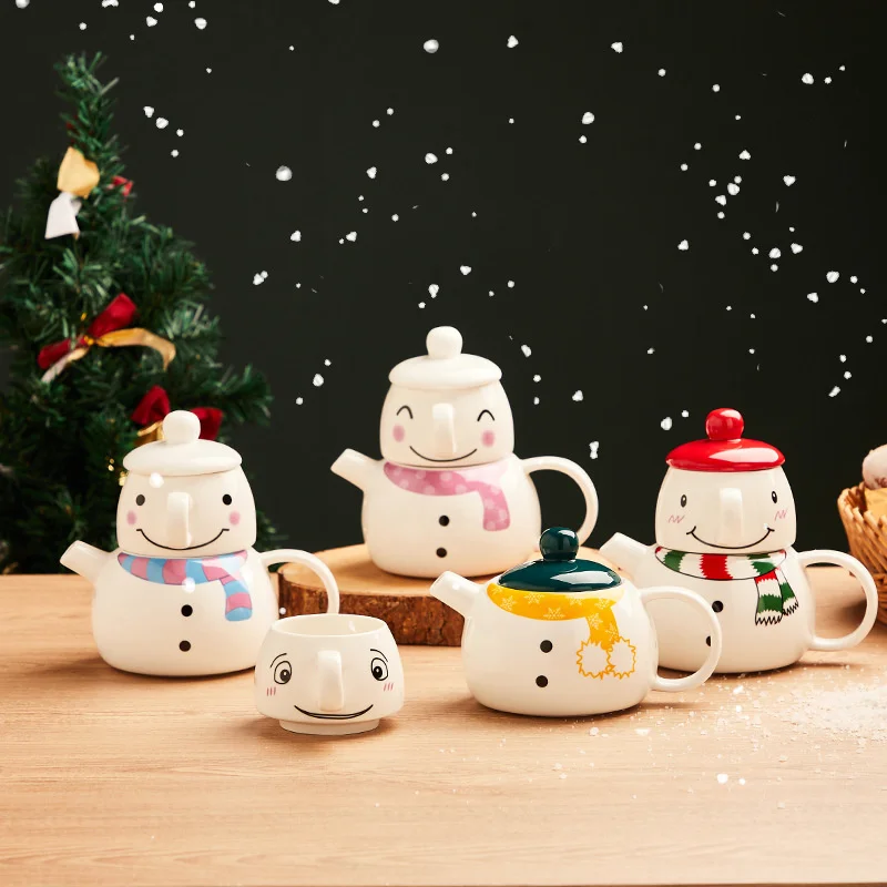 Pot And Cup Combined Snowman Christmas Gift Mug Tea Party Drinking Glass Creative Ceramics Coffee Teapot Teacup Scented Tea Set