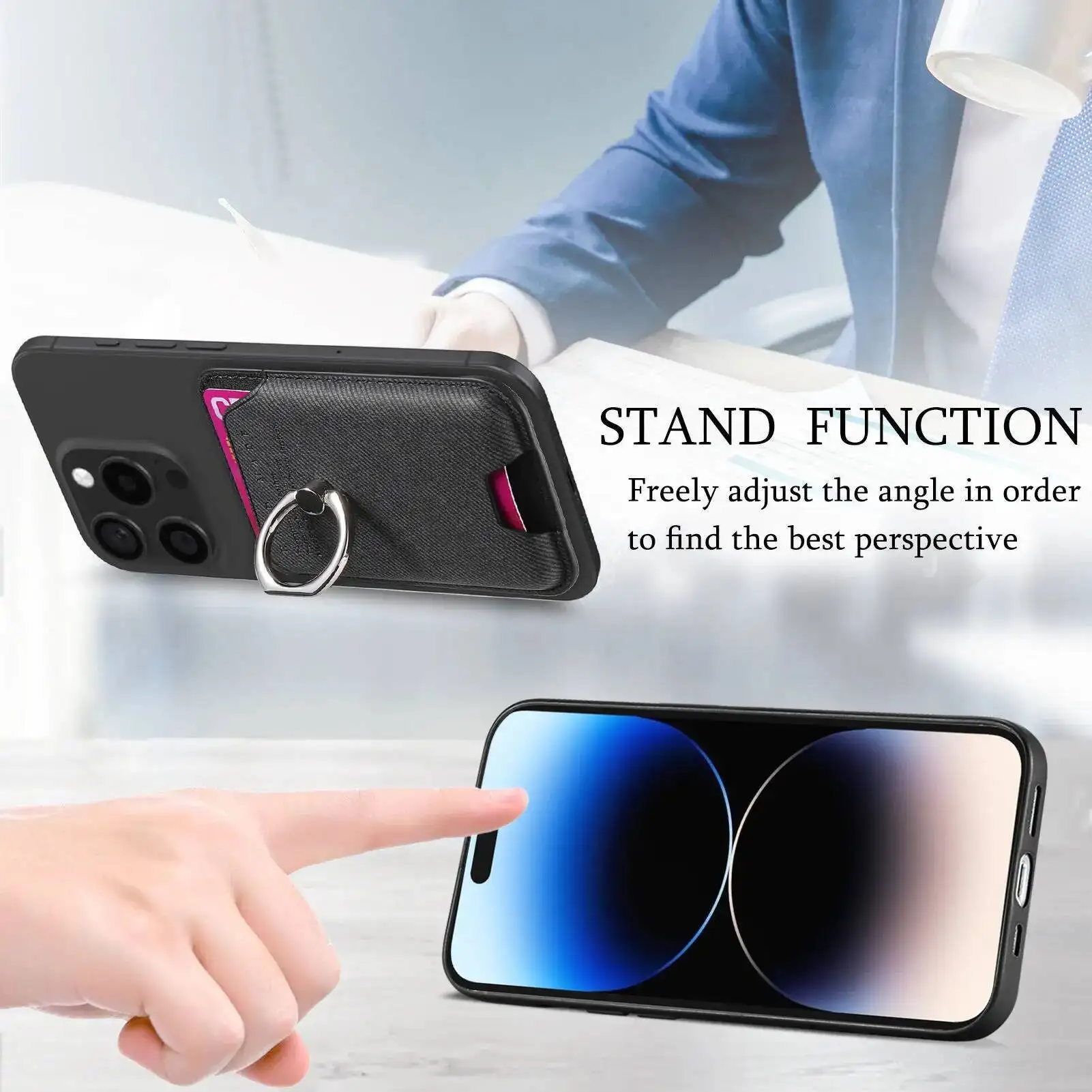 OUIO Non-slip Phone Card Bag Suitable For Magsafe Magnetic Phone Case Universal Wallet Finger Ring Buckle Holder Desktop Support - view 5