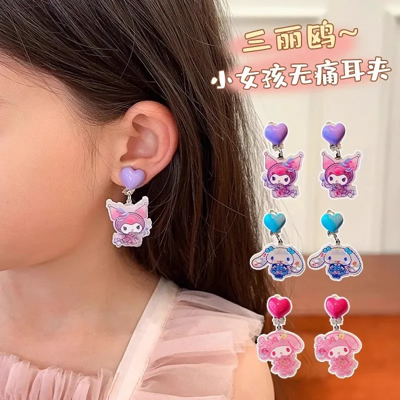 Sanrio HelloKitty Cute Sweet Children's Ear Clip Cartoon Creative Little Girl Without Piercing Jewelry Manufacturers Spot Sales