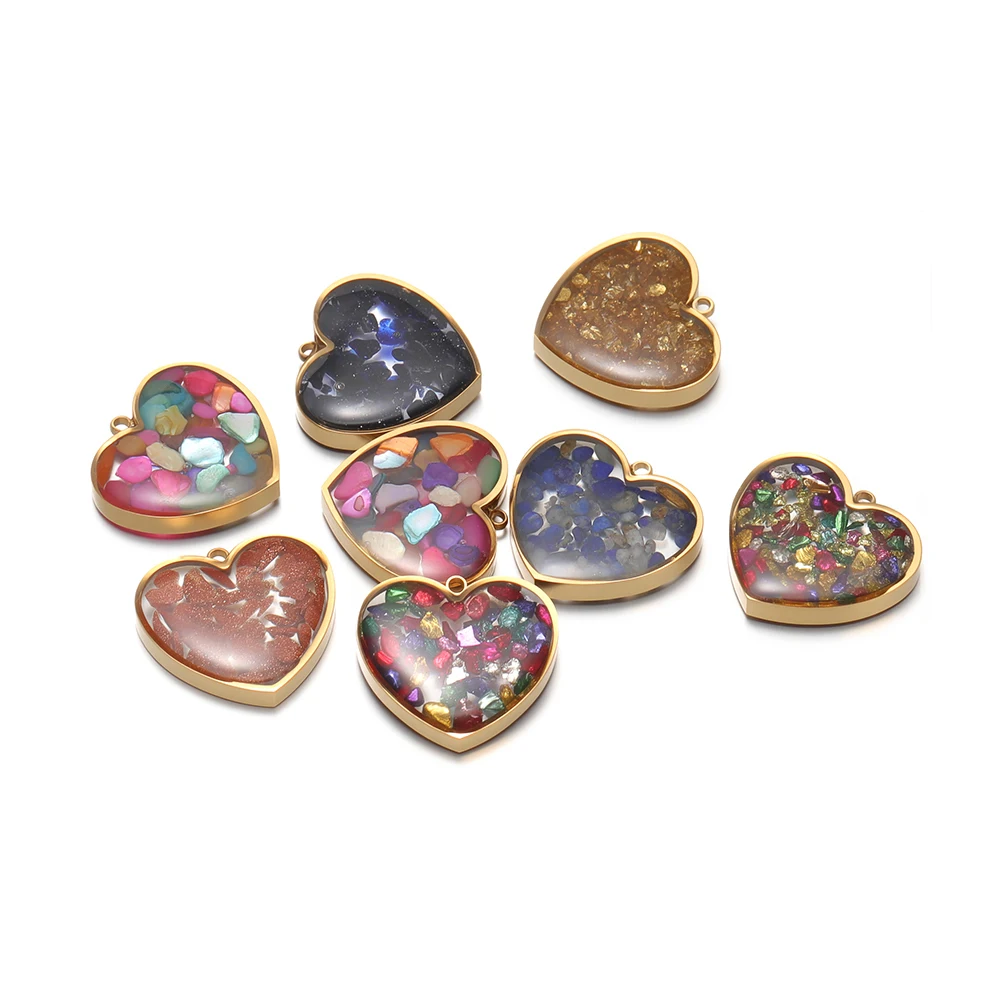 4 قطع الفولاذ المقاوم للصدأ القلب الأحجار الكريمة سحر المعلقات الراتنج شفافة السائبة DIY بها بنفسك صنع المجوهرات قلادة سوار الديكور