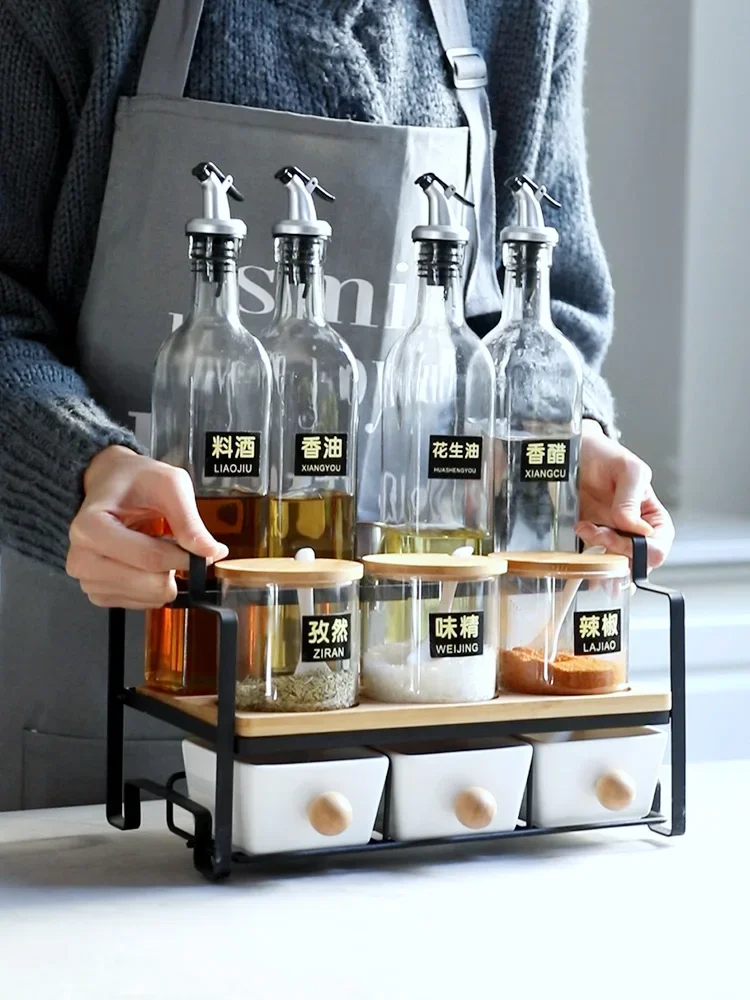 Glass oil pot soy sauce bottle vinegar pot seasoning pot combination set European oil tank kitchen seasoning box home