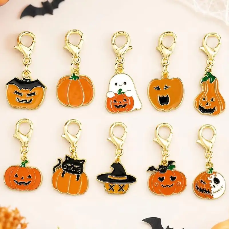 Stücke Zufälliges Muster Halloween Tropföl Schlüsselanhänger-Set Geist Kürbis Hexe Anhänger – Detail 5