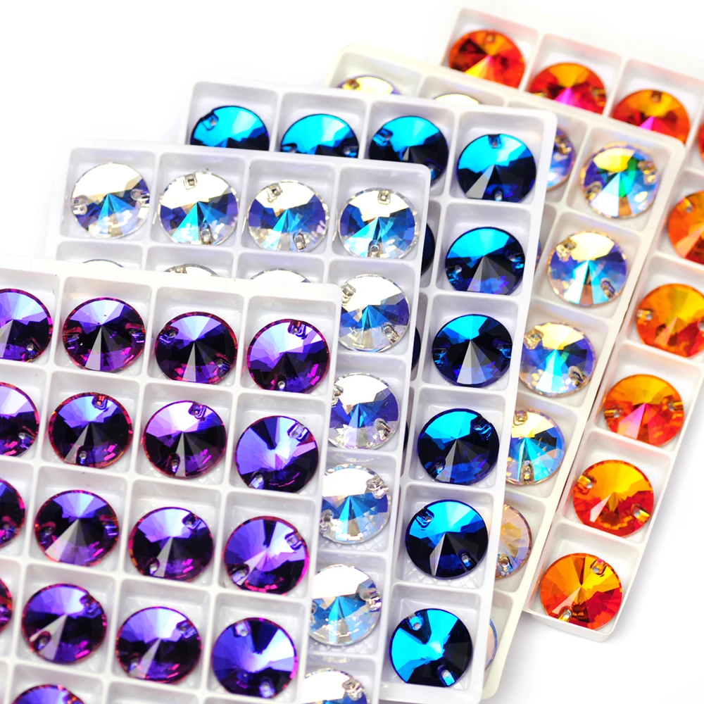 PUBRILEX Wholesale Glass K9 Rivoli Round Edges with Chamfers Sew On Rhinestones All Colors For DIY Garment Dress Clothes