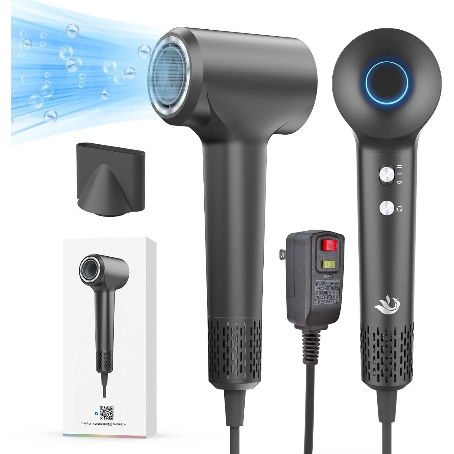 

High Speed Hair Dryer with Ionic Technology, 110,000 RPM Professional Blow Dryer for Women, Lightweight and Low Noise, Dark Gray